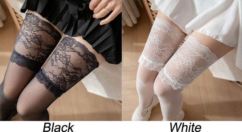 Sexy Flower Lace Sheer Ultra-Thin Tights Leggings Thigh High Over Knee Stockings Elastic Pantyhose Socks Silicone Anti-slip Women's Stocking