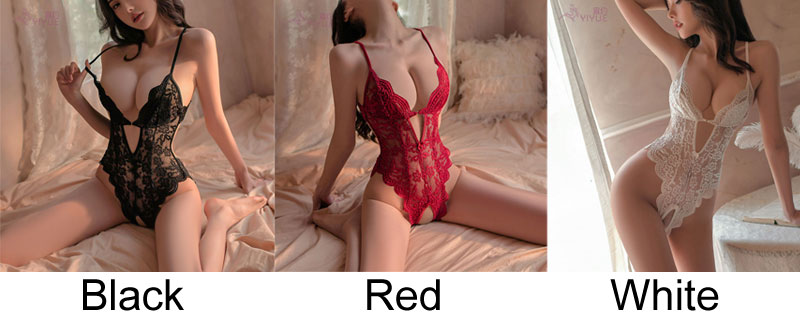 Sexy Floral Embroidery Lace Crotchless Sheer V Neck Mesh Nightwear Teddy Corset Leotard Jumpsuit Bodysuit Erotic Strappy Womens Lingerie 