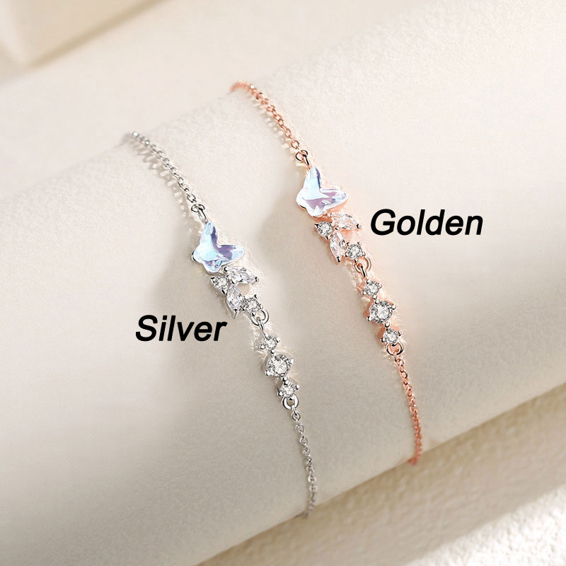 Dainty Butterfly Zircon Birthday Day Gifts For Girls Cuff Jewelry Wristband Accessory Sterling Silver Women's Bracelet