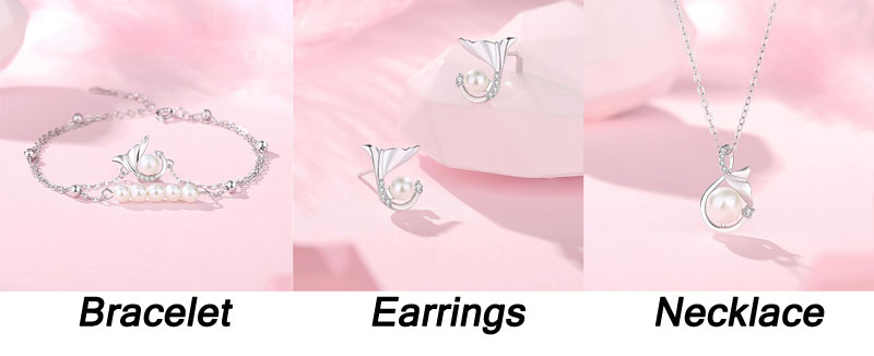 Dainty Chic Zircon Fish Tail Pearl Bracelet Necklace Accessory Gifts For Daughter Teen Girls Silver Women's Earrings Jewelry