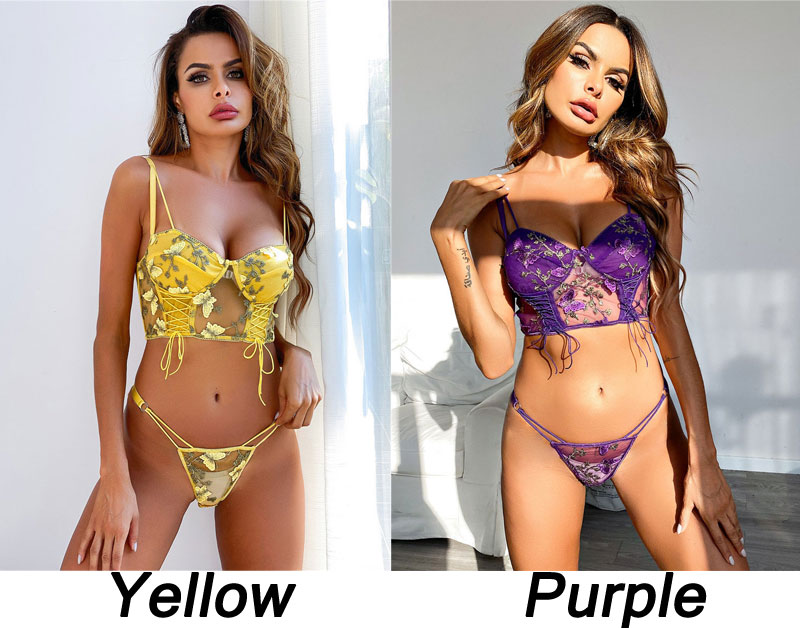 Sexy Flower Leaf Sheer Mesh Embroidery Bralette Panty Underwear Slutty Naughty Exotic Womens Lingerie