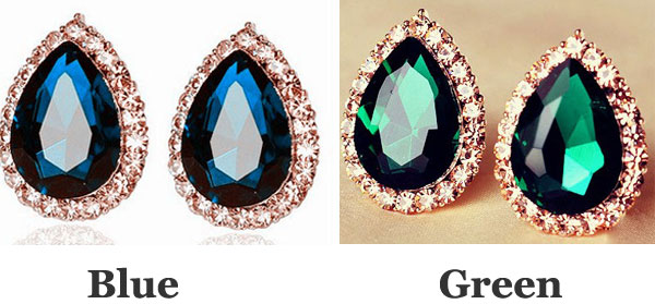 Blue/Green Big Water Drop Gem Ear Studs