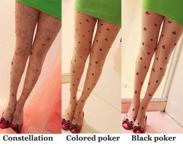 Tatoo Printed Constellation Poker Silk Stockings