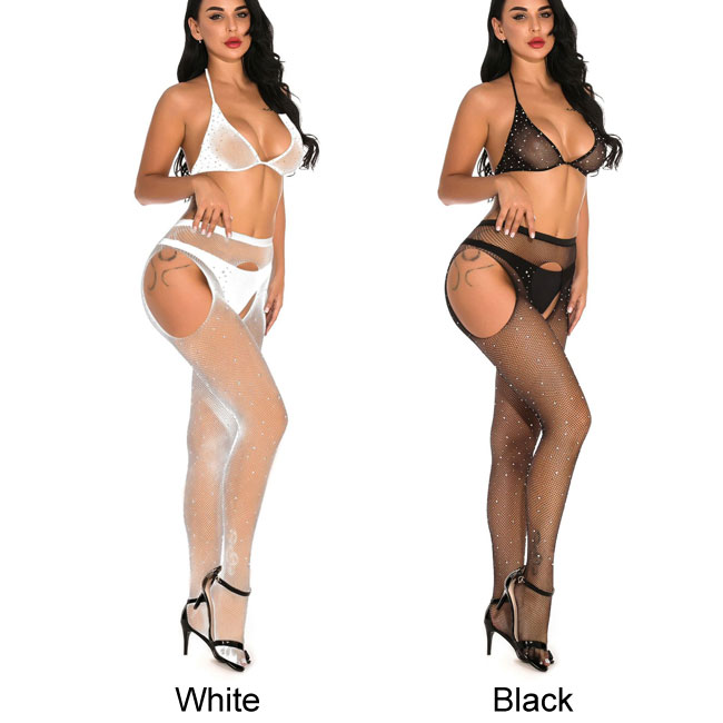 Sexy Pants Mesh Stocks Drilling Open Women Stockings