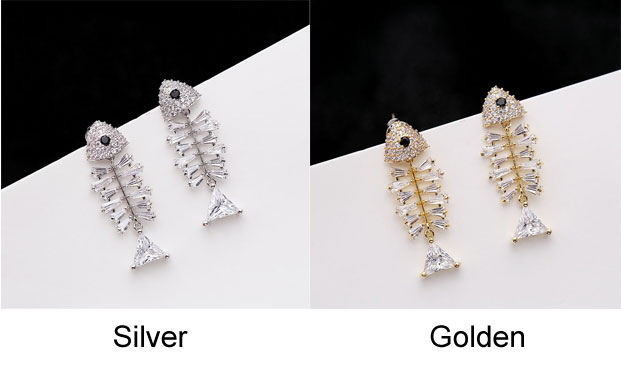 Personality Creative Earrings Zircon Fish Bone Lovely Silver Needle Bone Animal Earrings Studs