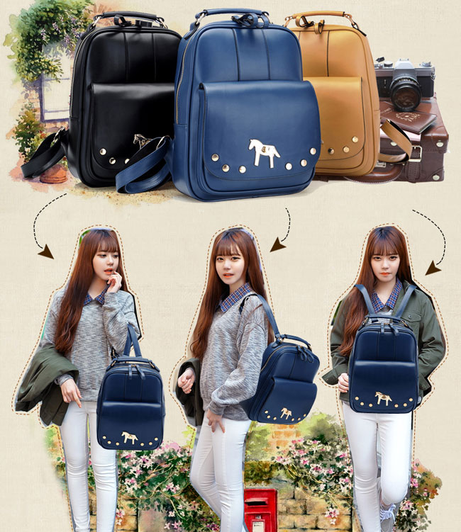 fashion New College Horse Rivet Backpack