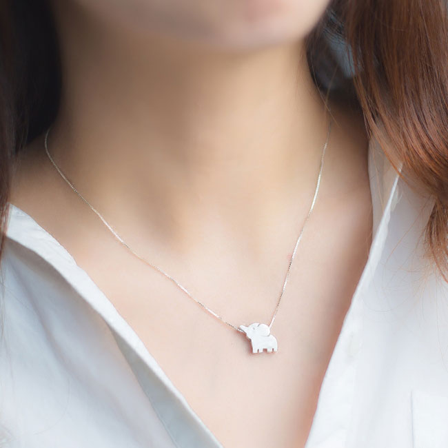 Cute Elephant Pendant Unique Girl Friend's Gift Silver Animal Necklace
