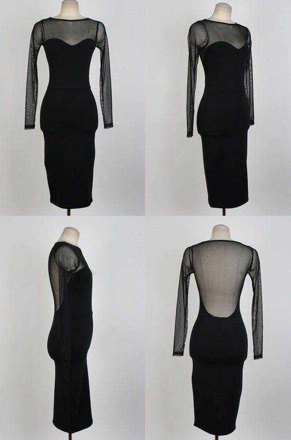 Sexy See Through Back Long Sleeve Dress