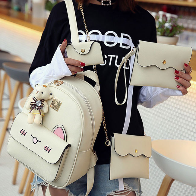 Cute Girl's PU Embroidery Rabbit Face Backpack Stereo Rabbit Ears Cartoon Animal School Backpack