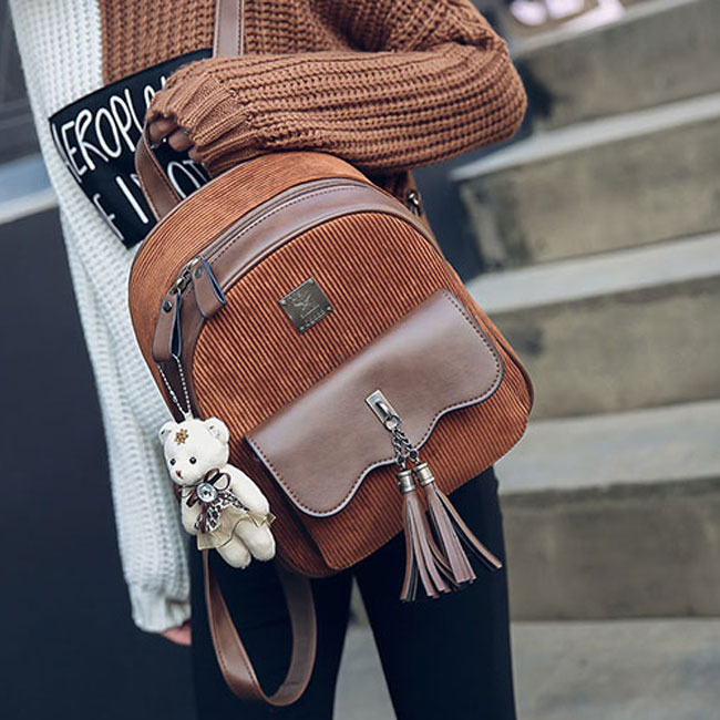Leisure Brown Tassel Suede Retro Flounce School Lady Student Backpack