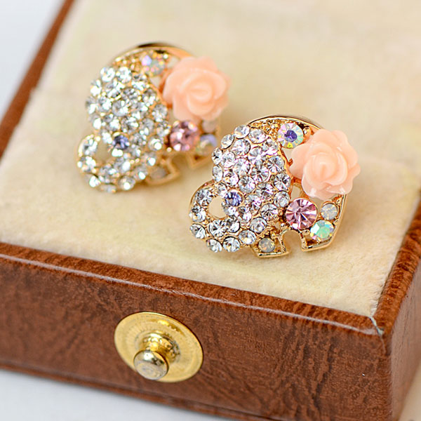 Cute Cartoon Elephant Crystal Diamond Ear Studs
