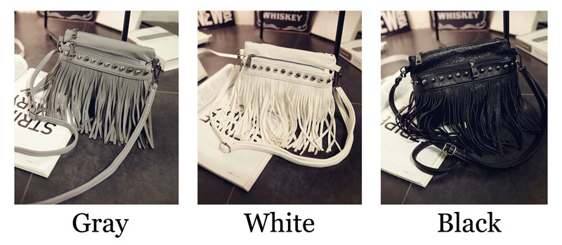 Punk Circular Rivets Tassels Fashion Small Square Messenger Shoulder Bag 