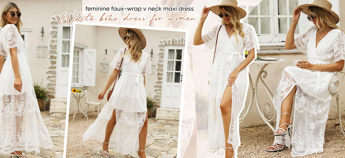 Sommer Blumenstickerei Transparent Kurze Ärmel Seitenschlitz Tiefer V-Ausschnitt Spitze Brautjungfernabend Party Abschlussball Strand Lang Maxi Kleid